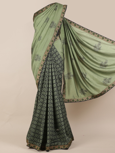 

Pothys Green Printed Jute Silk Saree