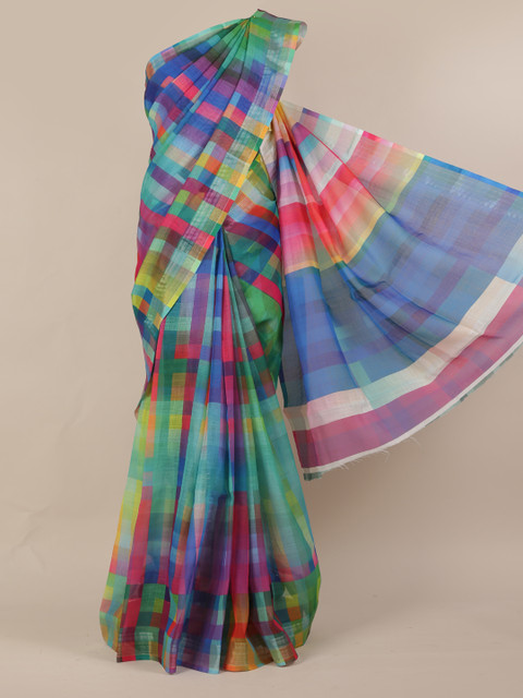 

Pothys Multicoloured Checked Linen Blend Saree, Multi