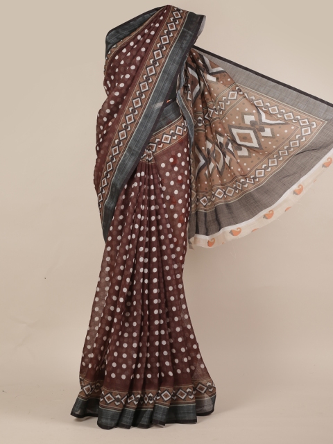 

Pothys Brown Printed Linen Blend Saree