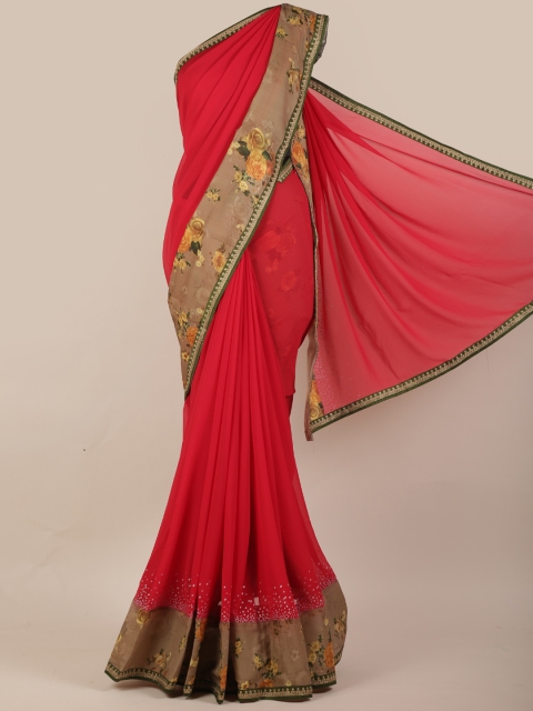 

Pothys Red Solid Poly Chiffon Saree