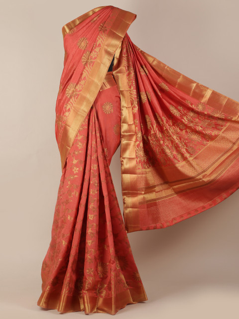 

Pothys Orange Woven Design Jute Silk Saree
