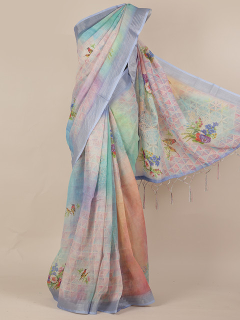 

Pothys Multicoloured Printed Linen Blend Saree, Multi