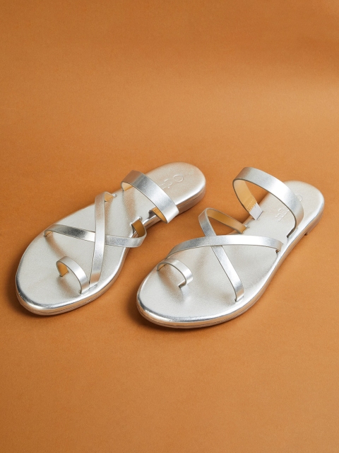 

Ginger by Lifestyle Women Silver-Toned Solid PU Open Toe Flats