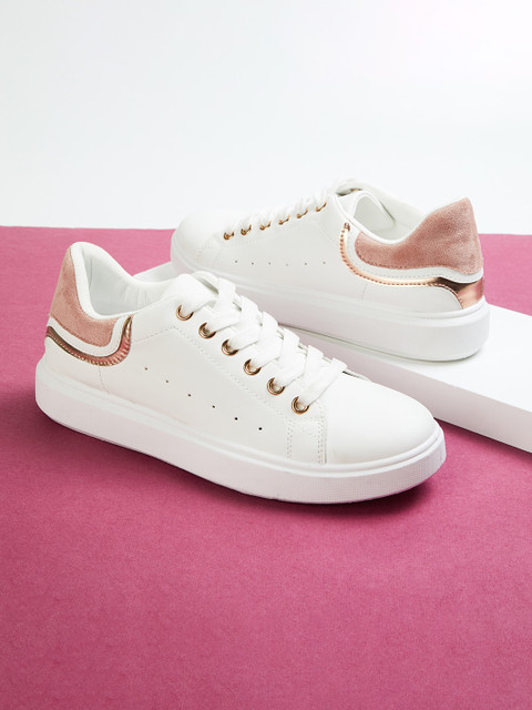 

Ginger by Lifestyle Women White & Pink Colourblocked PU Sneakers