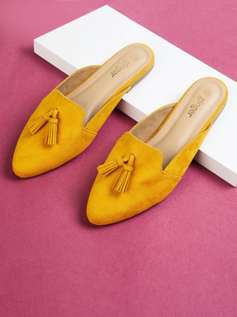 

Ginger by Lifestyle Women Mustard Solid PU Mules
