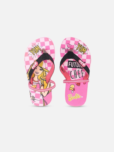 

Kids Ville Girls Pink & Black Barbie Printed Thong Flip-Flops