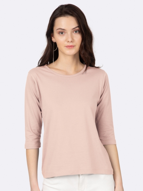 

Bewakoof Women Pink Solid Round Neck T-shirt