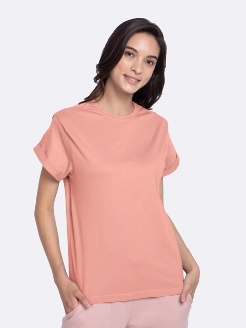 

Bewakoof Women Pink Solid Round Neck T-shirt