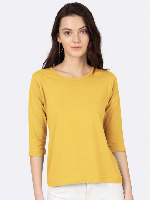 

Bewakoof Women Yellow Solid Round Neck T-shirt