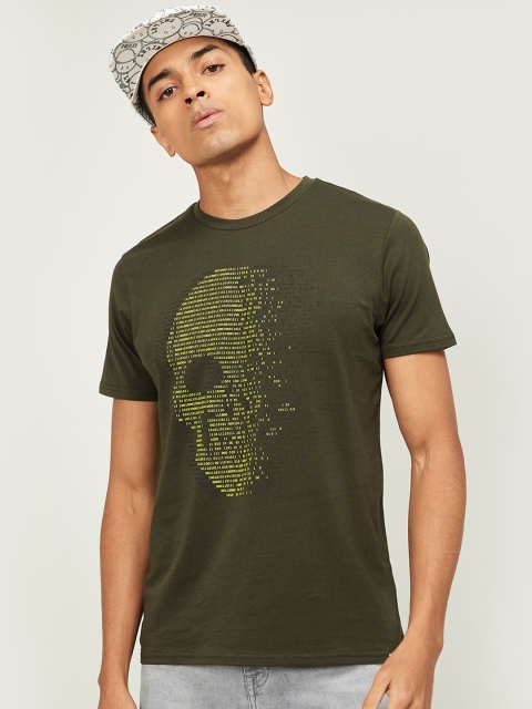 

Forca Men Olive Green Printed Cotton Round Neck T-shirt