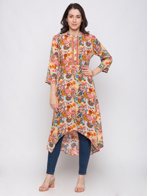 

Globus Women Cream-Coloured & Red Printed A-Line Kurta