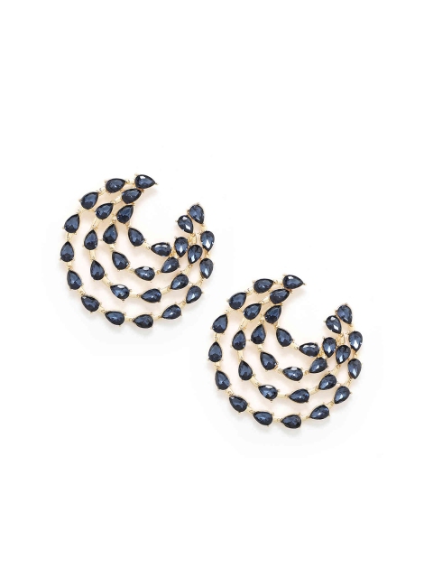 

Bellofox Navy Blue & Gold-Toned Circular Drop Earrings