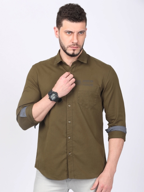 

FOGA Men Olive Green Regular Fit Solid Casual Shirt