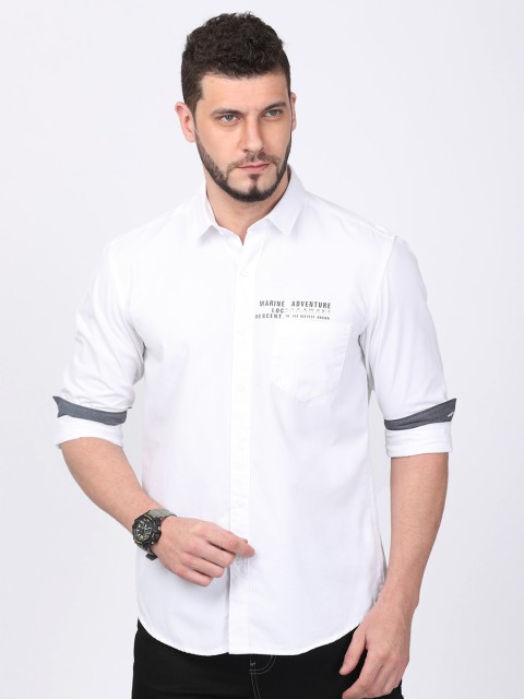 

FOGA Men White Regular Fit Solid Casual Shirt