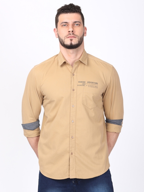 

FOGA Men Beige Regular Fit Solid Cotton Casual Shirt