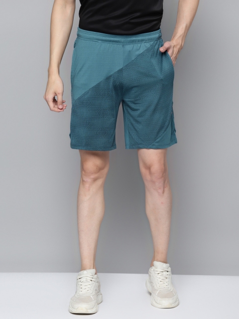 

Alcis Men Teal Blue Colourblocked Slim Fit Mid-Rise Running Shorts