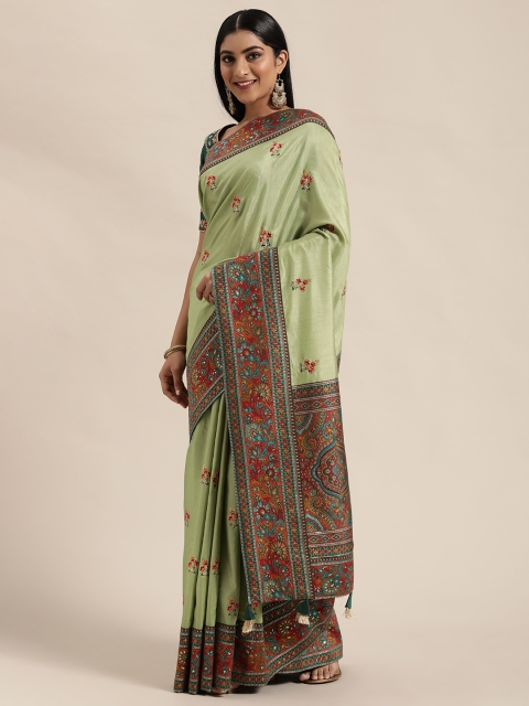 

NAKKASHI Green Embroidered Art Silk Saree