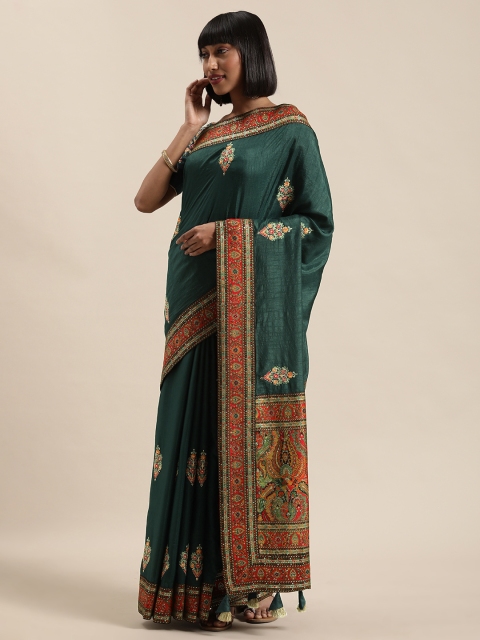 

NAKKASHI Teal Green & Red Embroidered Saree