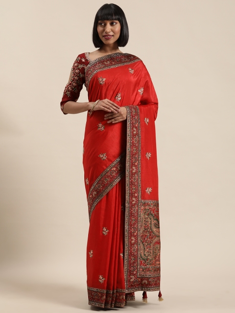 

NAKKASHI Red & Gold-Toned Art Silk Embroidered Saree With Unstitched Blosue