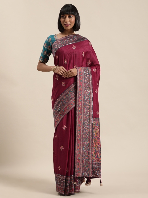 

NAKKASHI Burgundy Embroidered Art Silk Saree