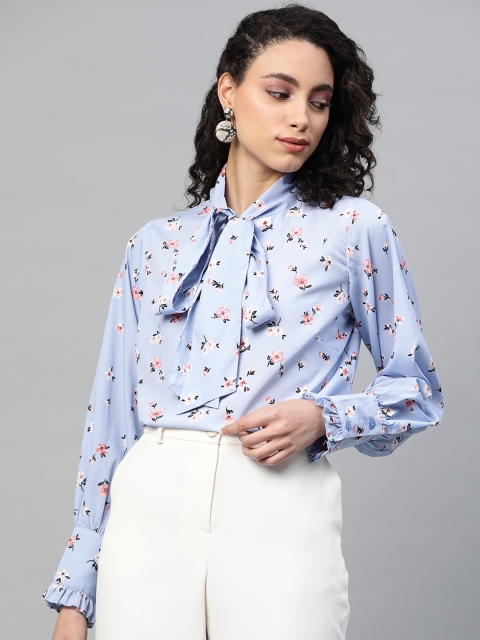 

plusS Women Blue & Pink Floral Print Top