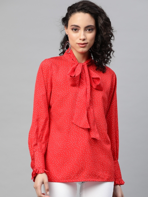 

plusS Women Red & White Printed Top With Tie-Ups