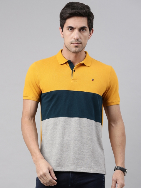 

Louis Philippe Jeans Men Mustard Yellow & Green Colourblocked Polo Collar T-shirt