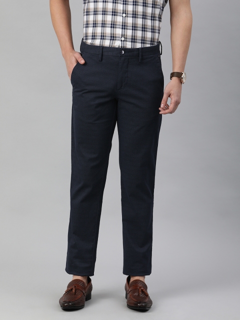 

Louis Philippe Sport Men Navy Blue Printed Tapered Fit Low-Rise Regular Trousers