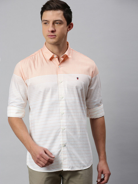 

Louis Philippe Sport Men Pink & White Slim Fit Striped Casual Shirt