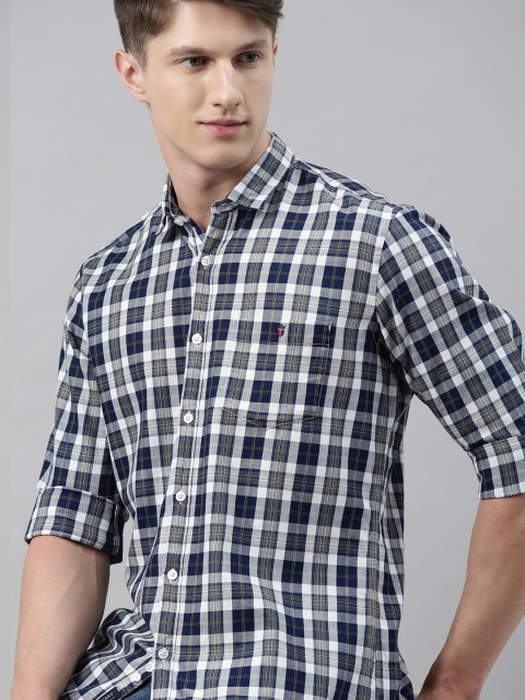 

Louis Philippe Jeans Men White & Navy Blue Slim Fit Checked Casual Shirt