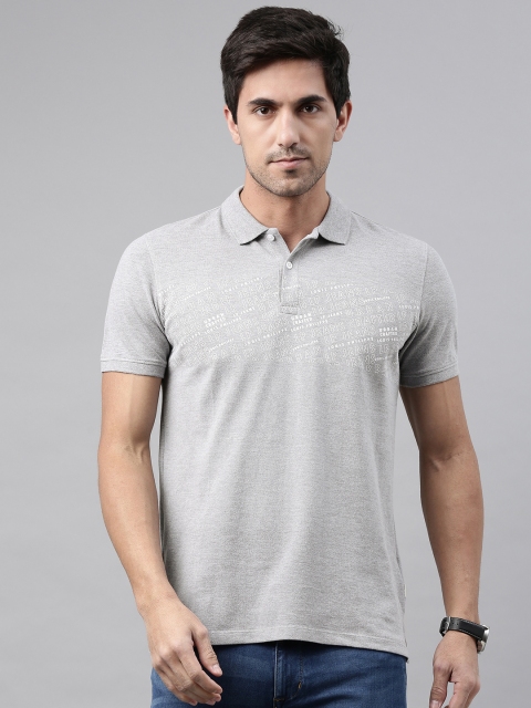 

Louis Philippe Jeans Men Grey Melange & White Brand Logo Print Polo Collar T-shirt