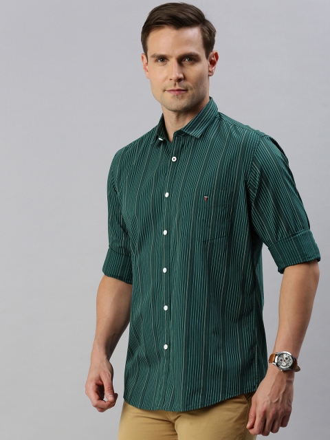 

Louis Philippe Sport Men Green & White Slim Fit Striped Casual Cotton Shirt