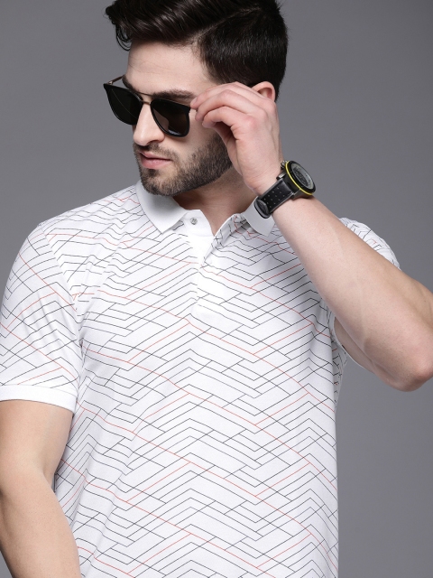 

Louis Philippe Sport Men White & Blue Printed Polo Collar Slim Fit T-shirt