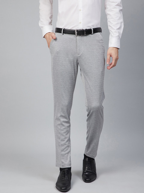 

Louis Philippe Sport Men Grey Melange Comfy Tapered Fit Low-Rise Formal Trousers
