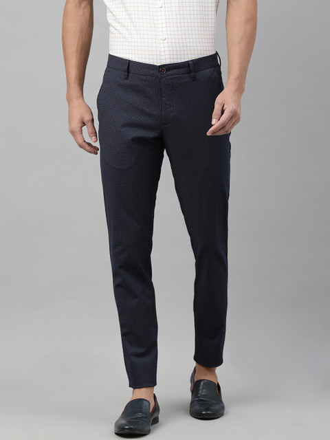 

Louis Philippe Sport Men Navy Blue & Grey Tapered Fit Checked Regular Trousers