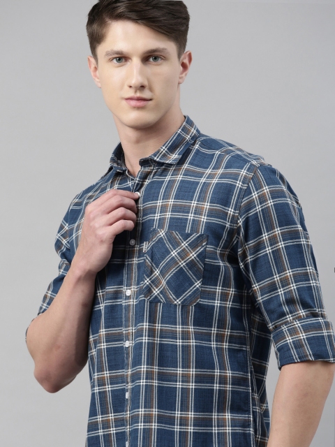 

Louis Philippe Jeans Men Blue & Beige Slim Fit Checked Casual Shirt