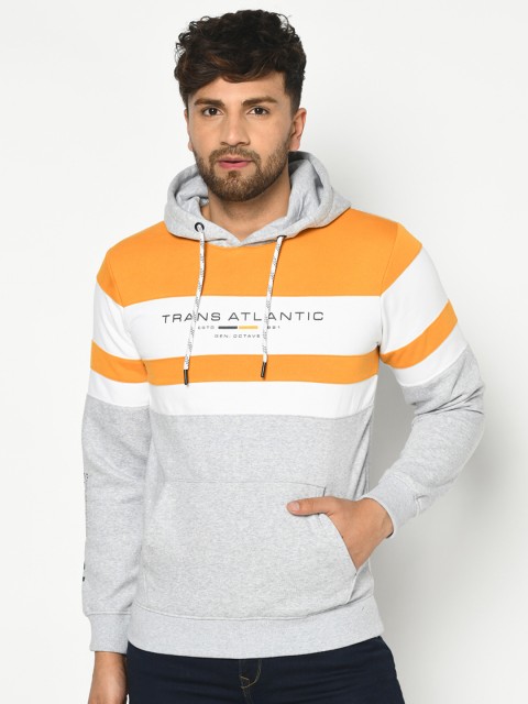 

Octave Men Grey & Mustard Yellow Striped Sweatshirt