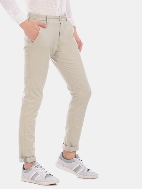 

True Blue Men Beige Slim Fit Solid Regular Trousers