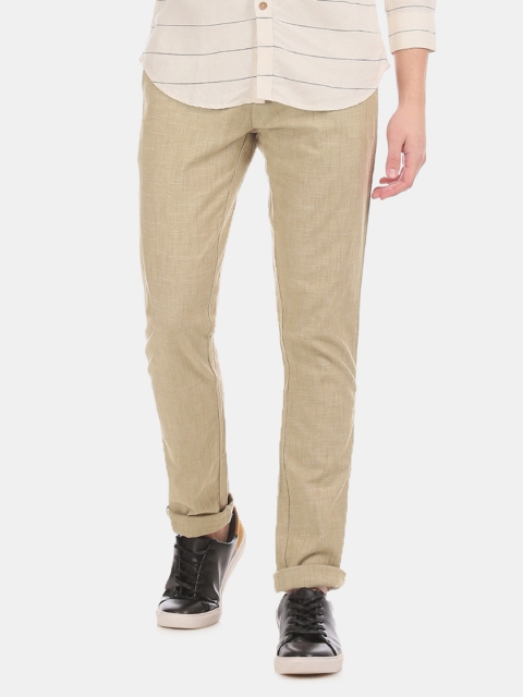 

True Blue Men Beige Slim Fit Solid Regular Trousers