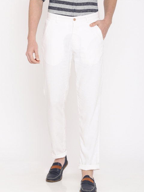 

True Blue Men Off-White Regular Fit Solid Regular Trousers