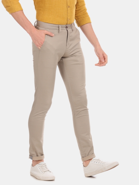 

True Blue Men Beige Slim Fit Solid Regular Trousers
