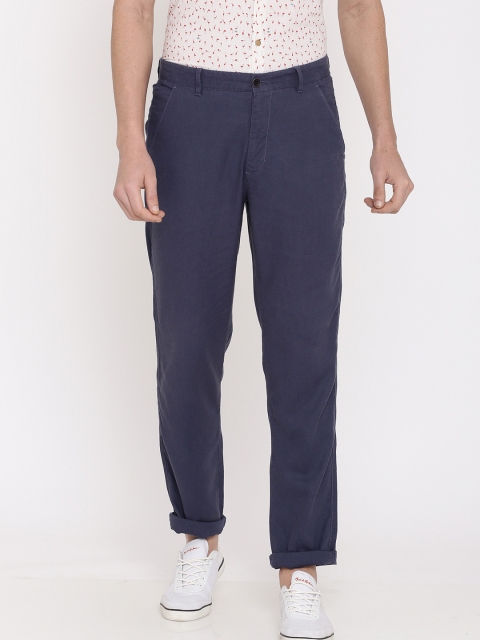 

True Blue Men Navy Blue Solid Regular Trousers