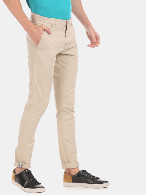 

True Blue Men Beige Slim Fit Solid Regular Trousers