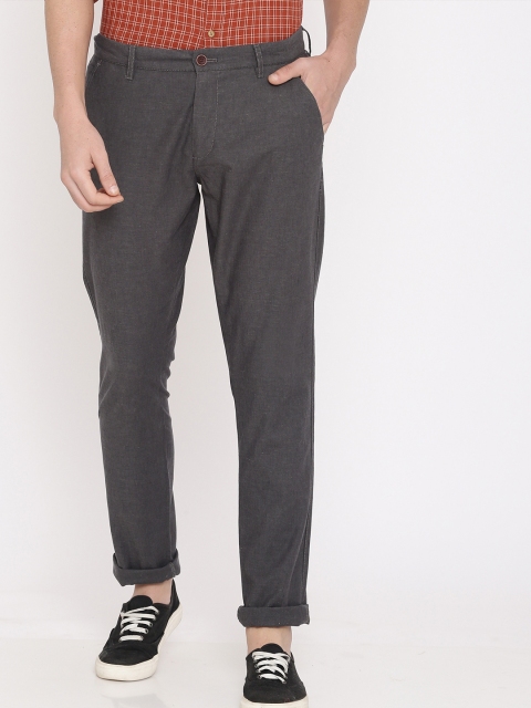 

True Blue Men Charcoal Grey Solid Regular Trousers