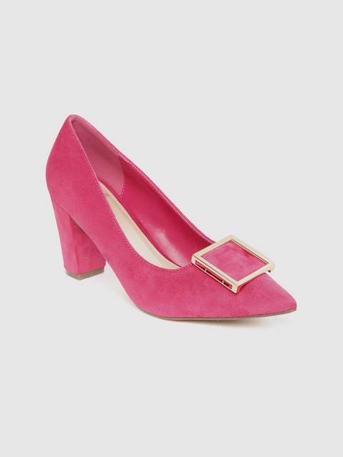 

Carlton London Women Fuchsia & Gold-Toned Metallic Detail Pumps