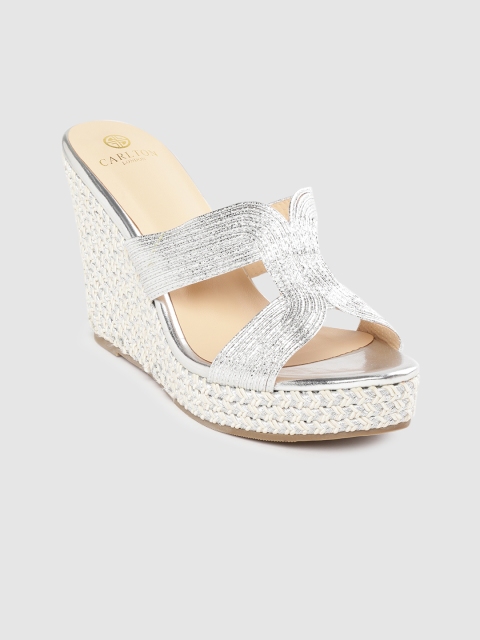 

Carlton London Women Silver-Toned Self Striped Wedges