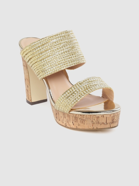 

Carlton London Women Gold-Toned Woven Design Block Heels