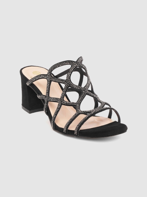 

Carlton London Women Black & Gun Metal-Toned Embellished Block Heels