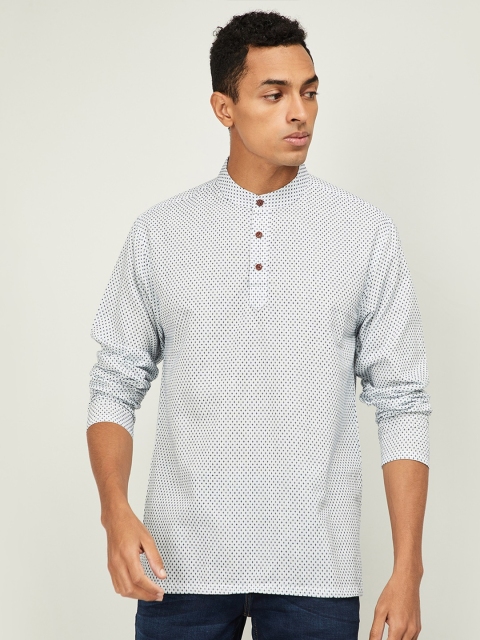 

Melange by Lifestyle Men White & Grey Printed Straight Kurta