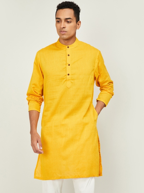 

Melange by Lifestyle Men Yellow Solid Straight Cotton Kurta